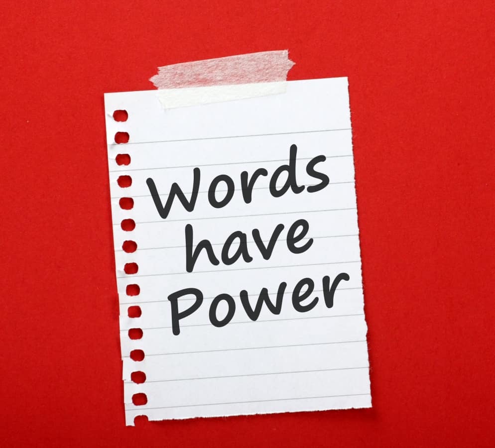 Words have power note on the red background