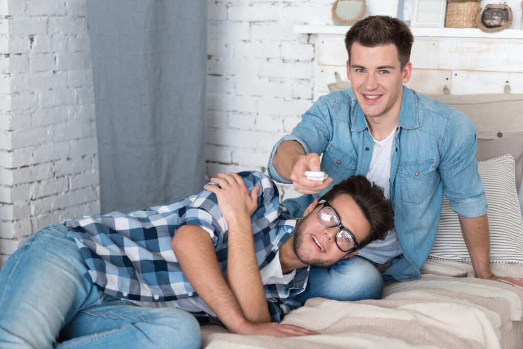 a gay couple relaxing together