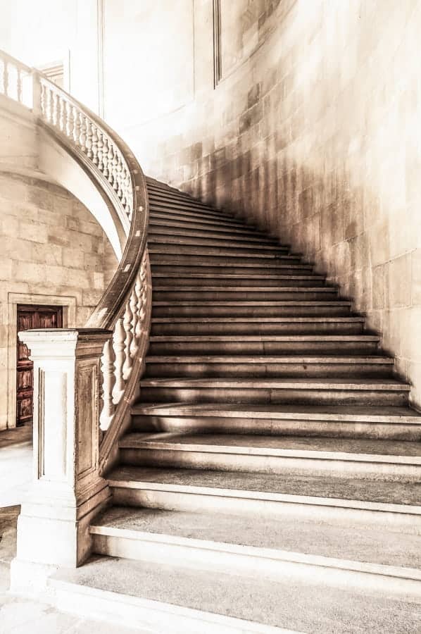 Vintage view of marble spiral staircase