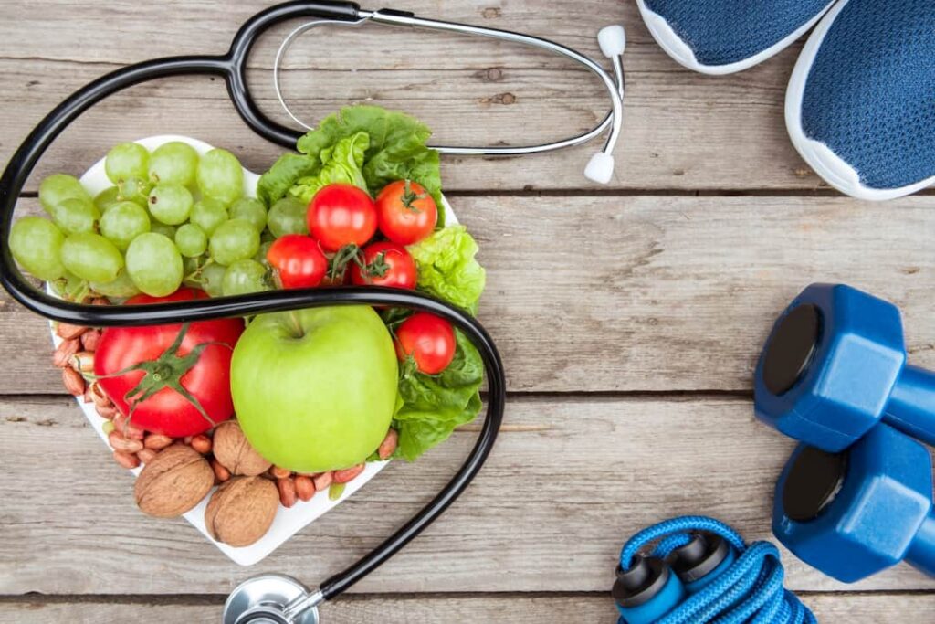 Stethoscope, organic food and sport equipment