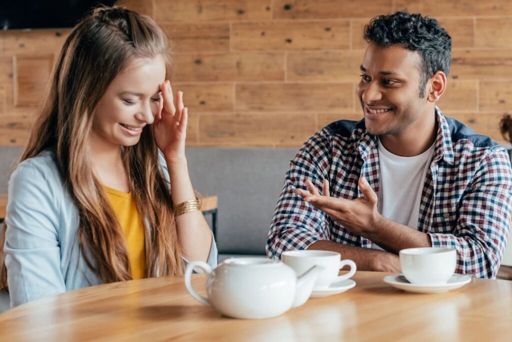 a shy girl on a date with a young man