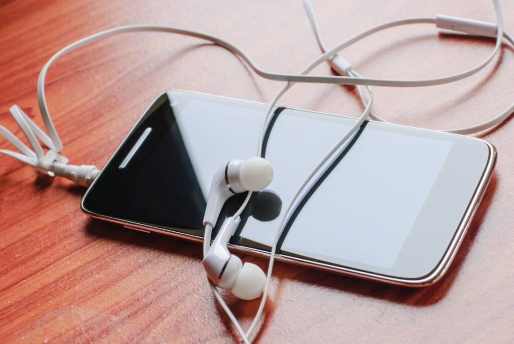 smartphone and earphones on the table