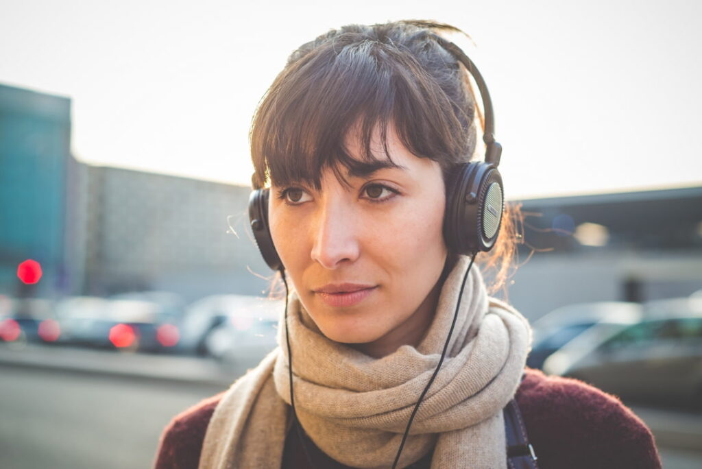 woman with headphones