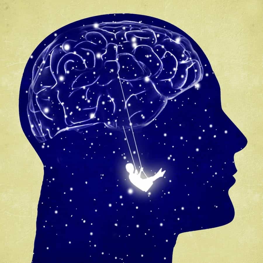 a silhouette of a human head with a swing above the brain illustration