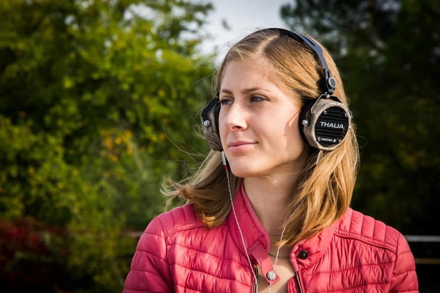 a woman with headphones 